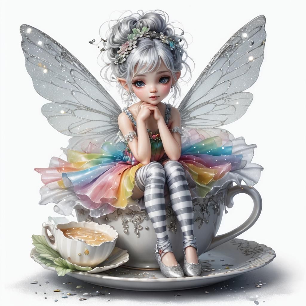 Fairy on Teacup as Detailed 3D Digital Art