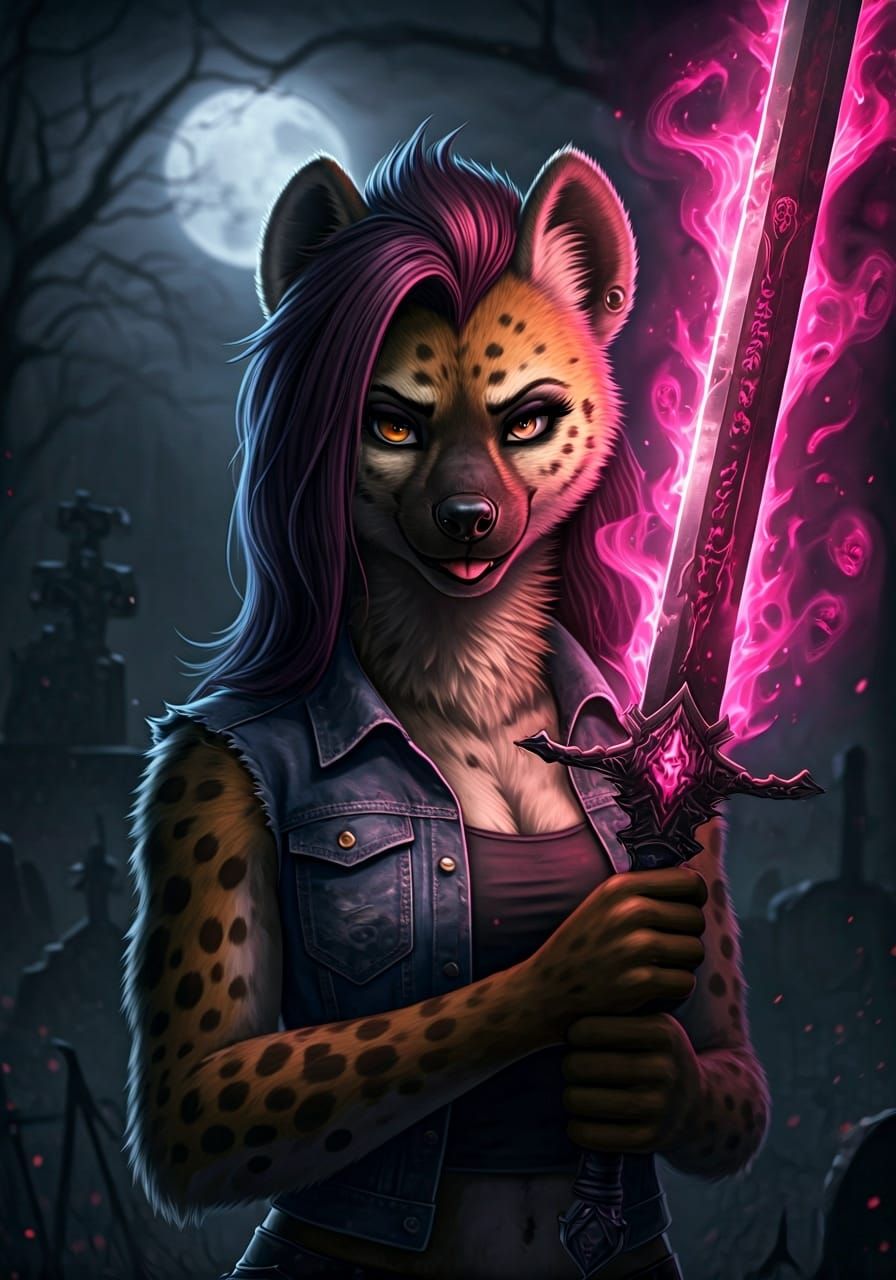 Hyena Warrior with Flaming Sword in Gothic Portrait