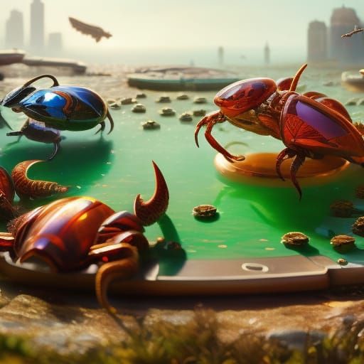 Hyperrealistic Crabs Playing Craps in Scifi Style