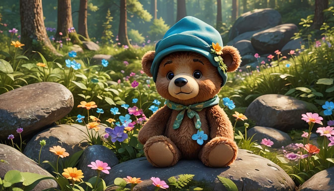 Teddy Bear with Pixie Hat in Pixar Style