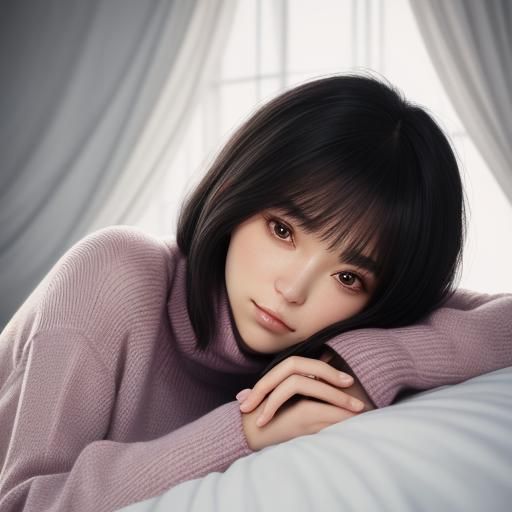 Intimate Portrait of Woman in Pink Sweater, Soft Lighting