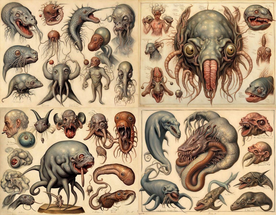 Grotesque Cyberpunk-Inspired Homunculus in a Retro-Futuristi...