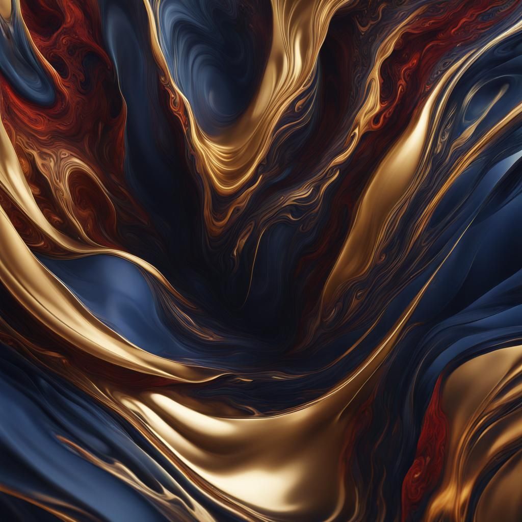 Abstract Color Flow Wall Art in Gold and Red