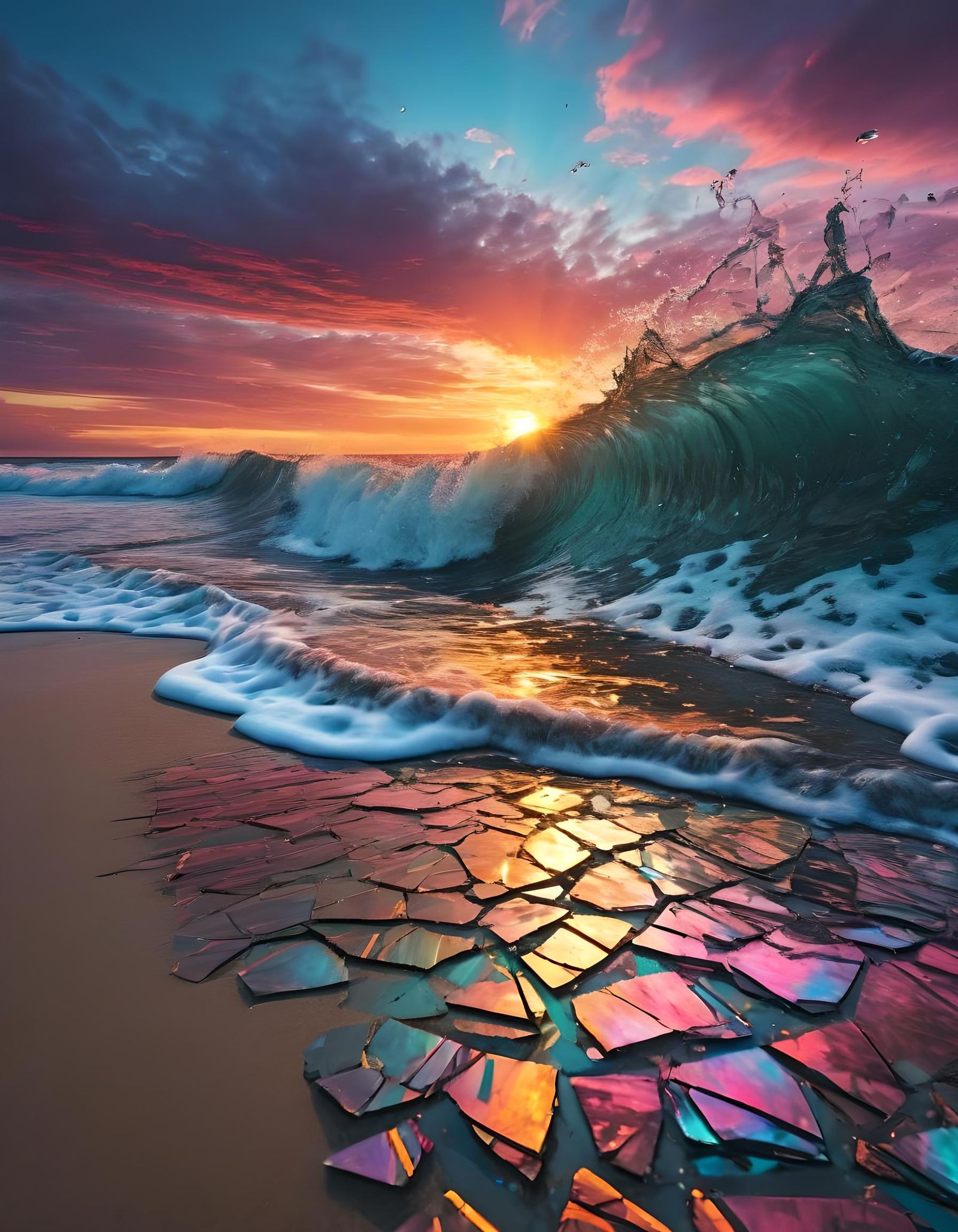 Stunning Vaporwave Sunset Beach Photograph