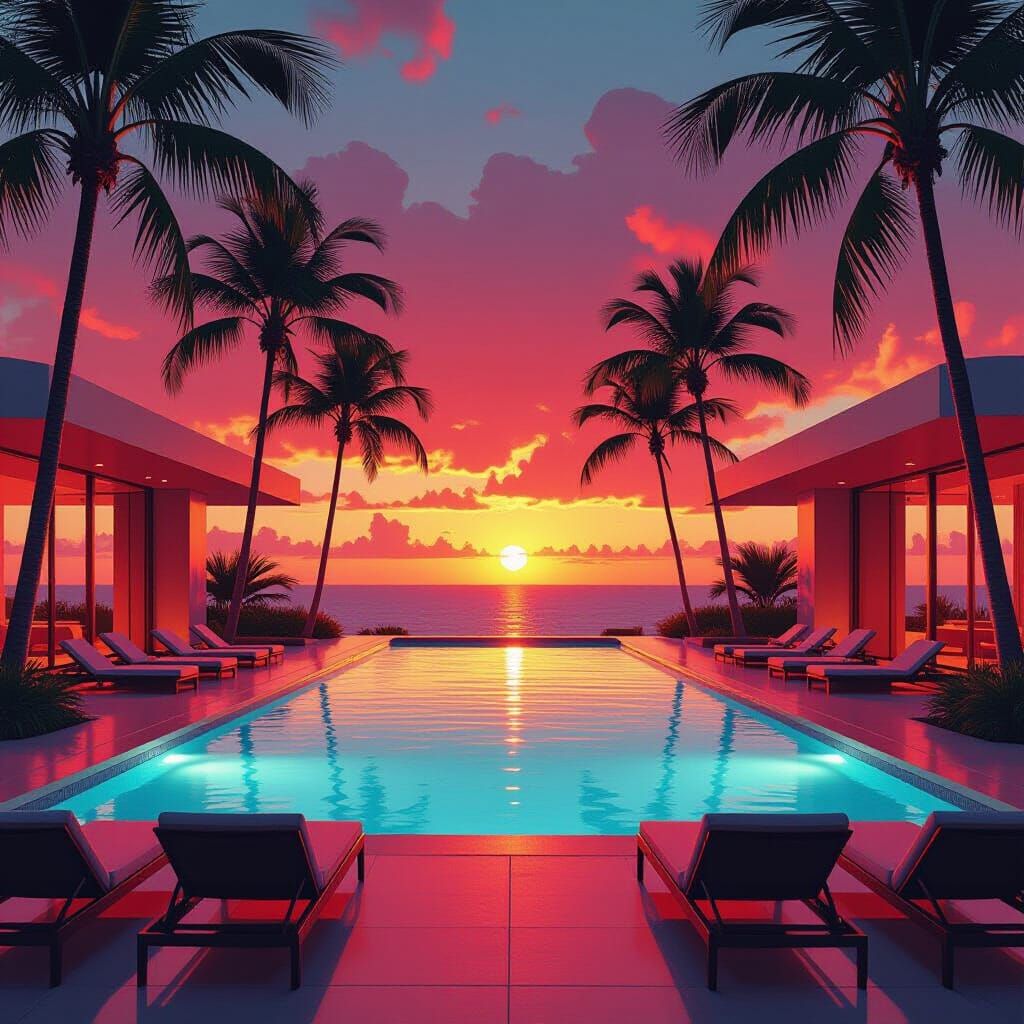 Futuristic Red Pool in Sci-Fi Illustration Style