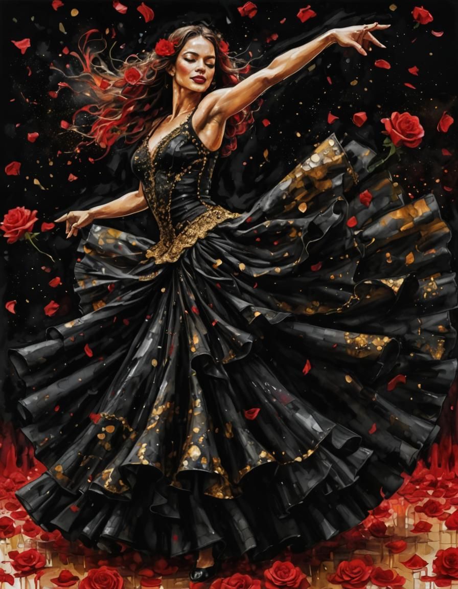 Flamenco Dancer in Roses: Alcohol Ink Art