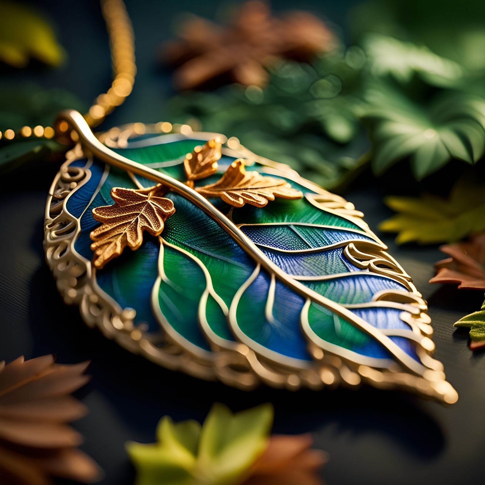 Exquisite Leaf Necklace in Cloisonnist Style