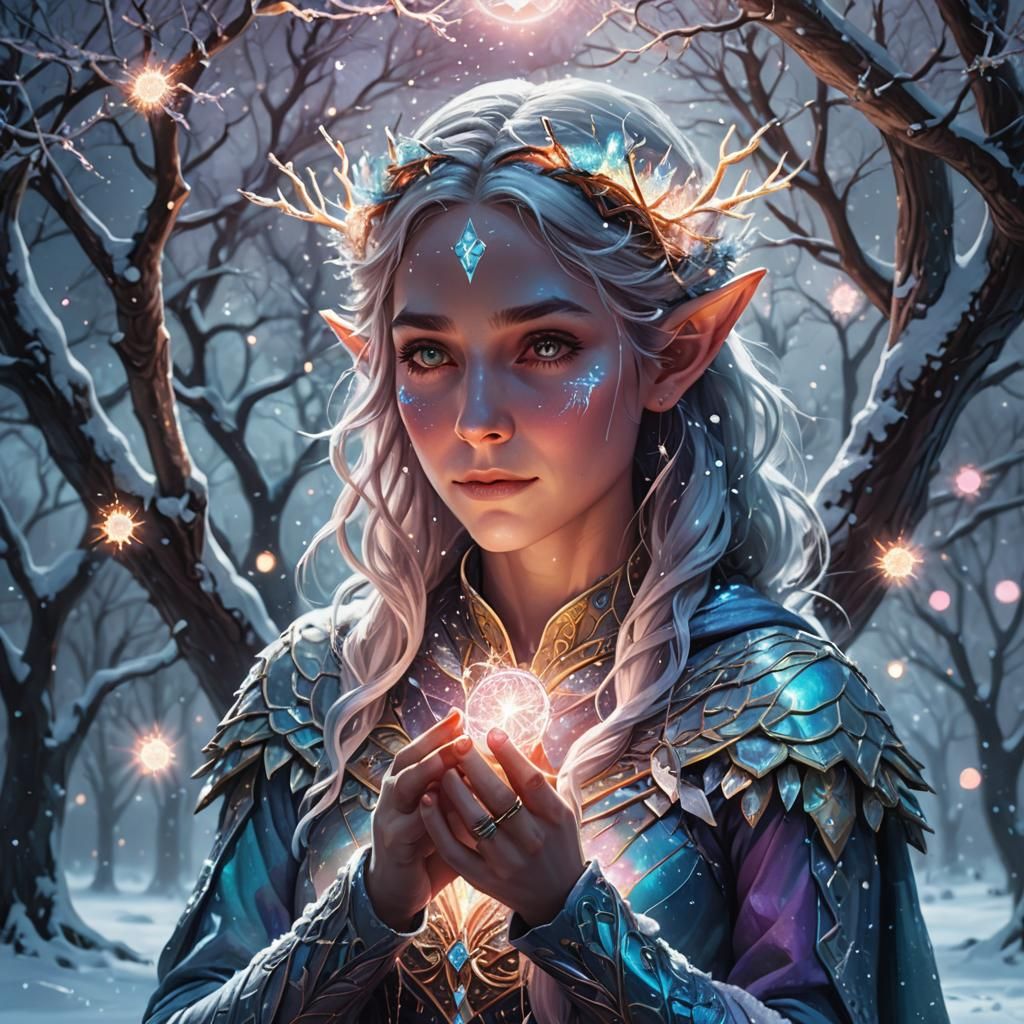 Lunar Eclipse: Elf Heals Under Snowy Tree