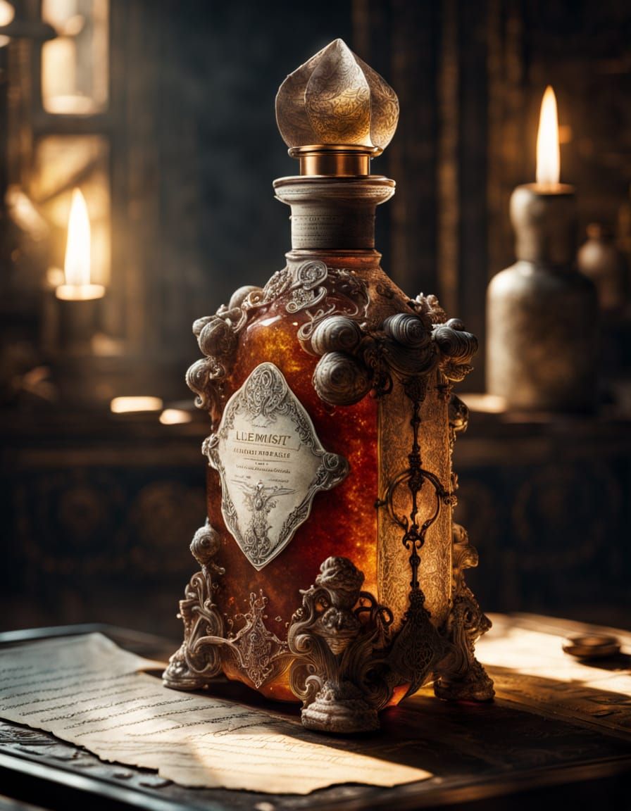 Ethereal Elixir Bottle in a Dazzling Alchemist's Lair