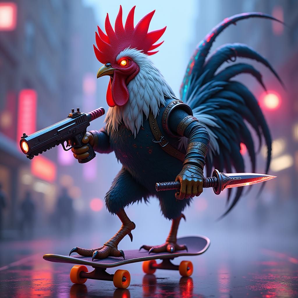 Cyberpunk Rooster Ready for Anything