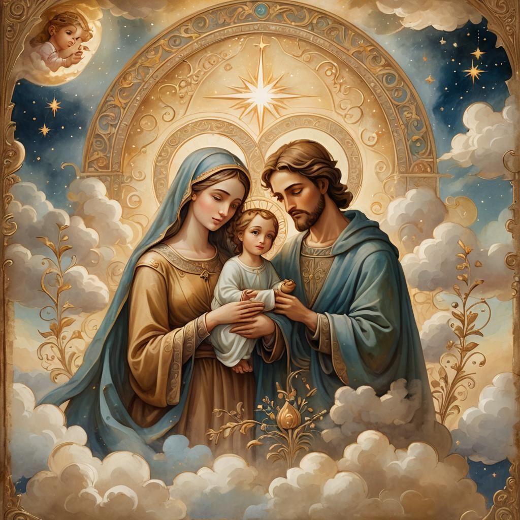 The Holy Family in Illuminated Manuscript Style