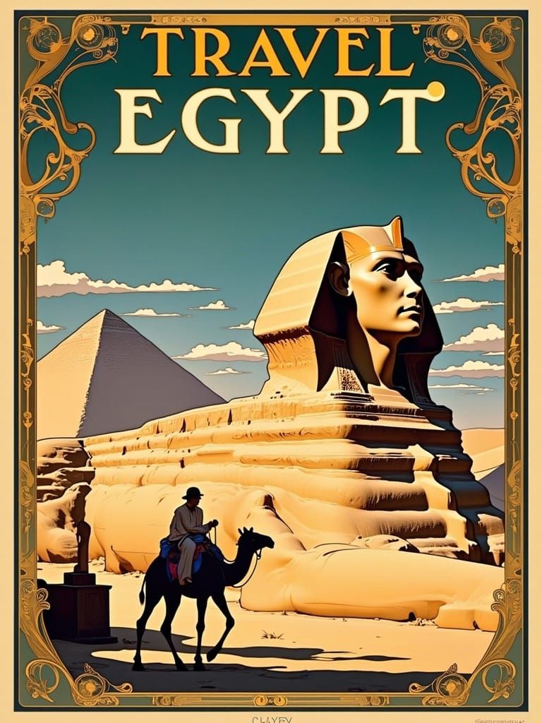 Art Deco Travel Poster: Egypt Sphinx Illustration