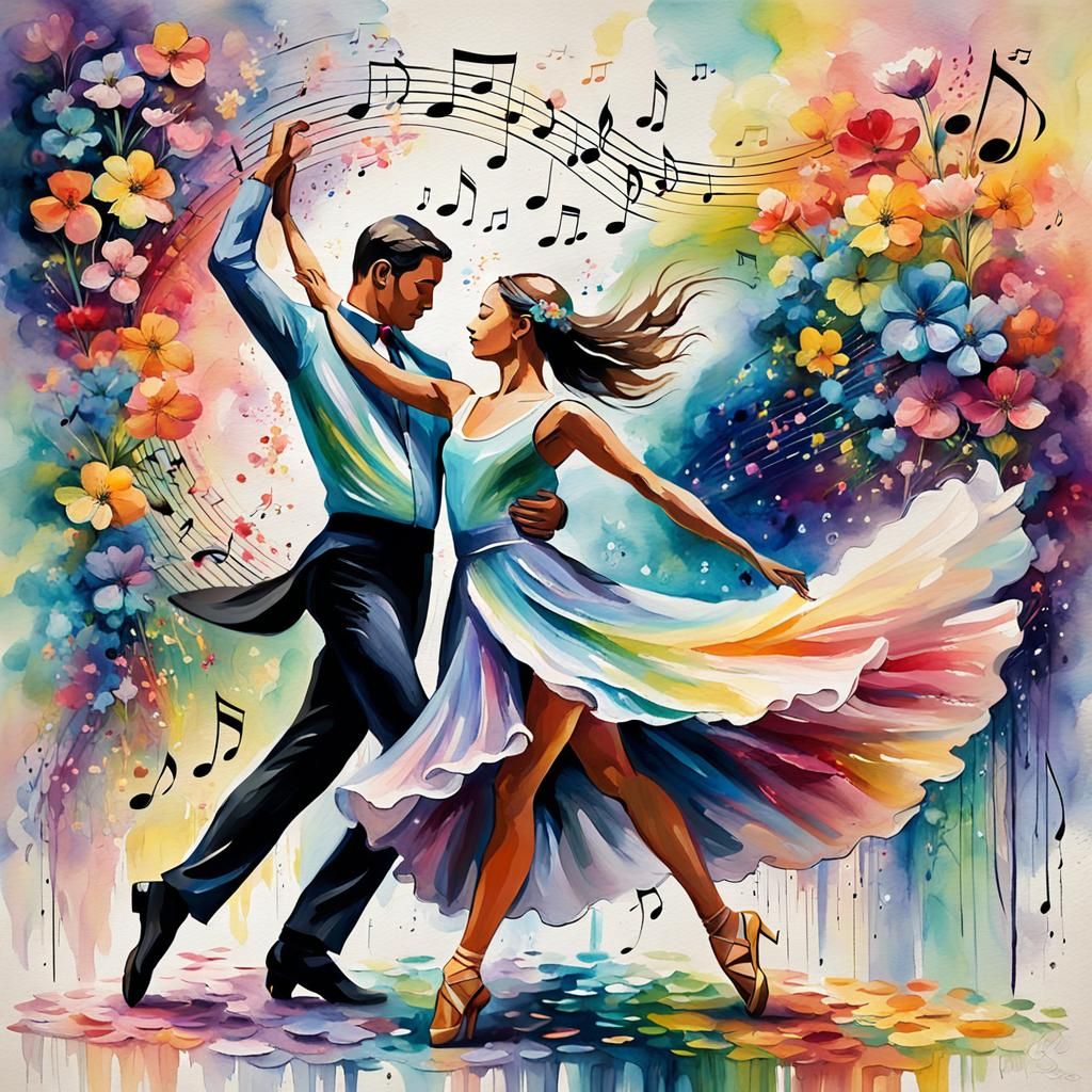 Elegant Dancers in Expressionist Impasto Style