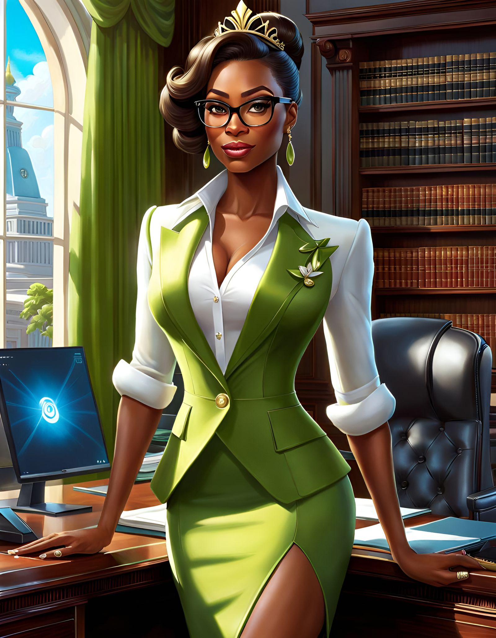 Princess Tiana as CEO in Hyperrealistic Style