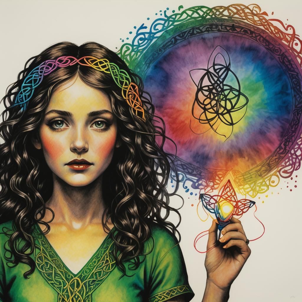 Surreal Celtic Knotwork Vision Quest in Crayon Style