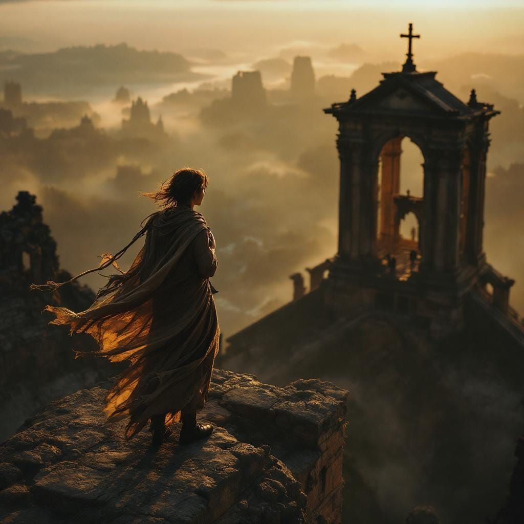 Traveler's Disbelief at Golden Hour, Cinematic Realism