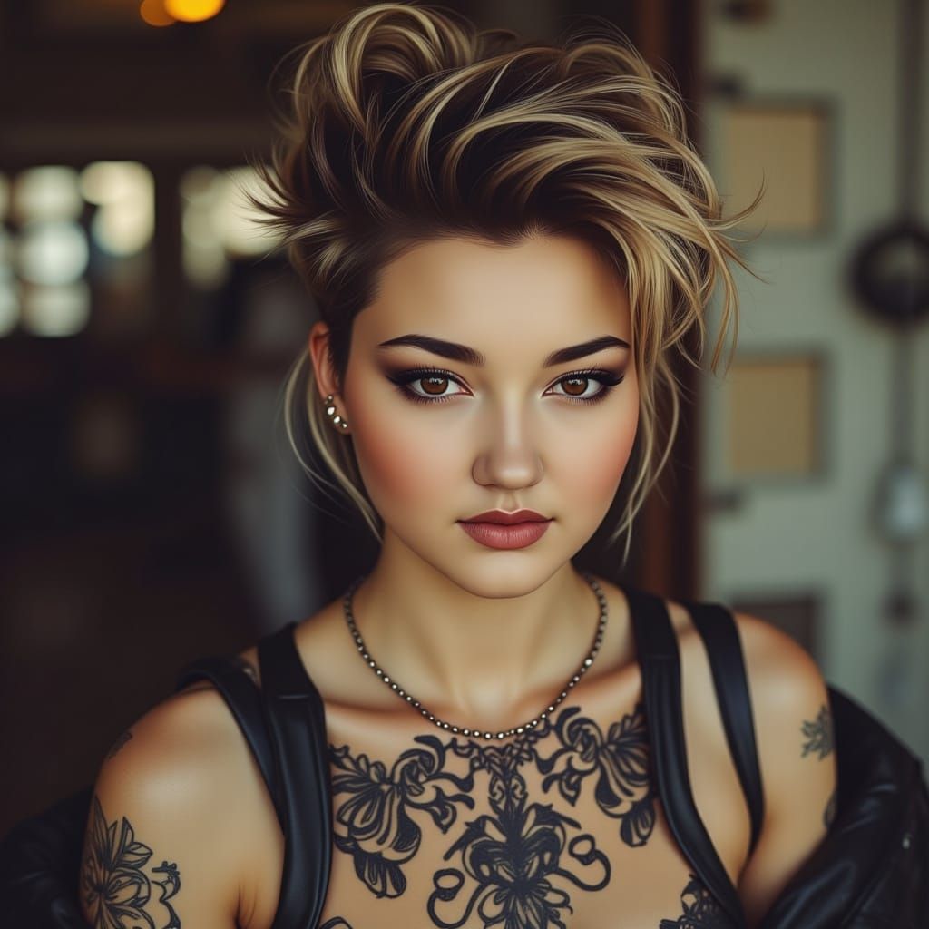 Sexy Punk Rock Goddess Looks at the Viewer