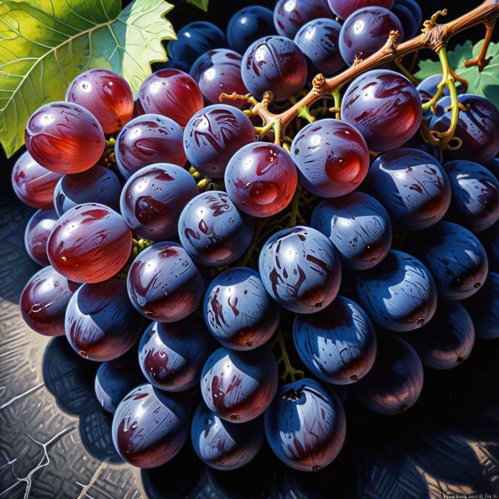 Vibrant Grapes in Colored Pencil Illustration