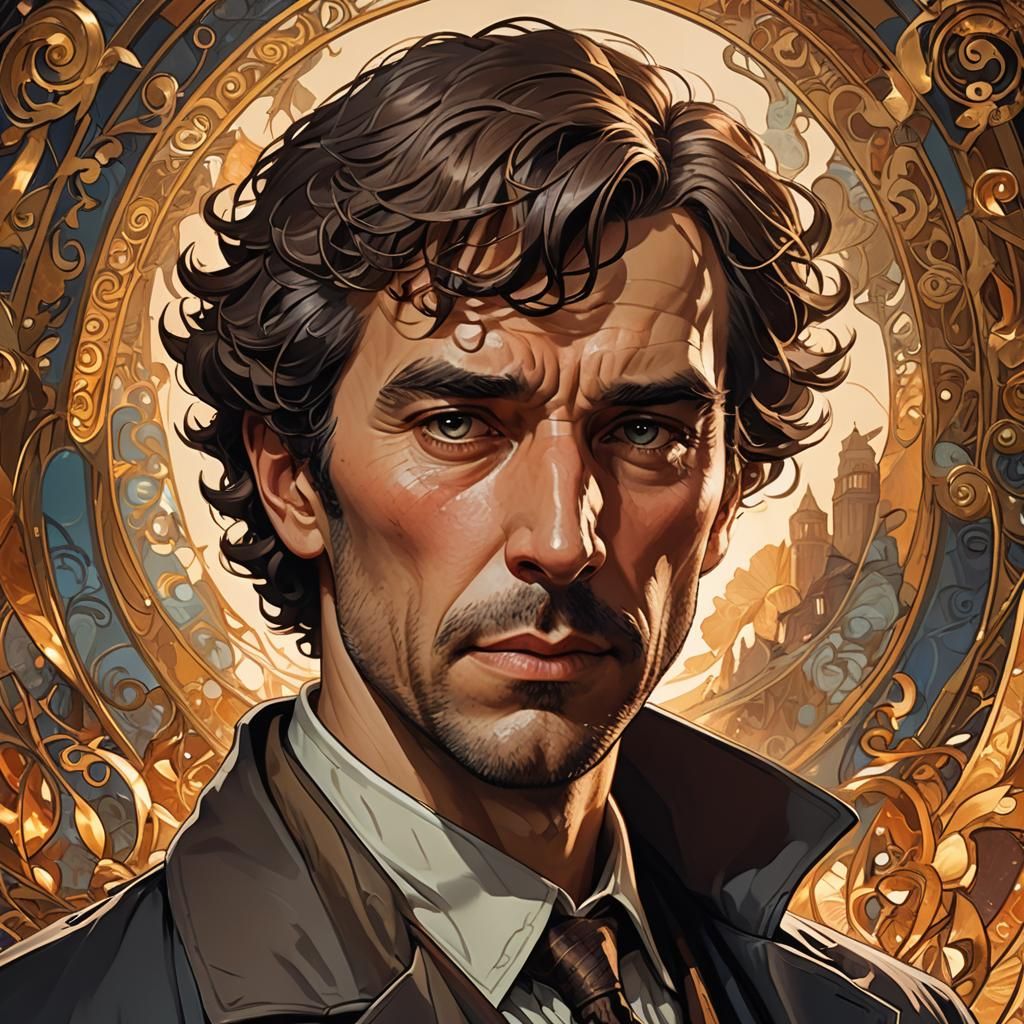 Sherlock Holmes Portrait in Art Nouveau Style