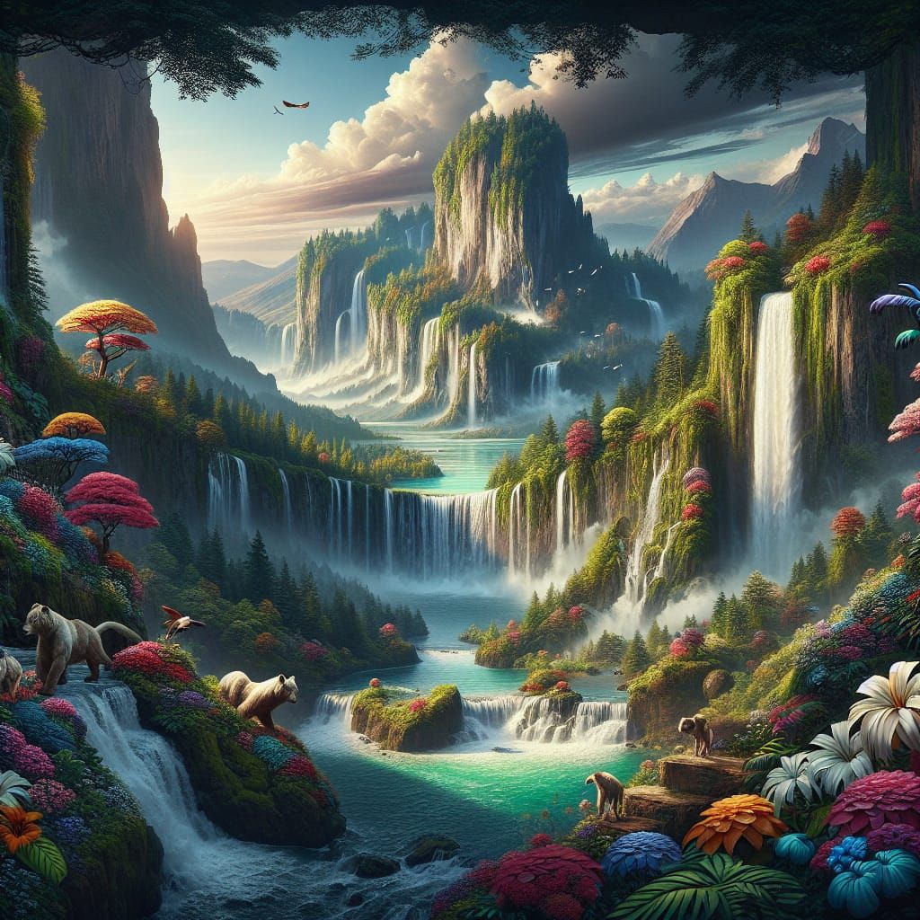 Fantasy Island of Floral Animals: Digital Art