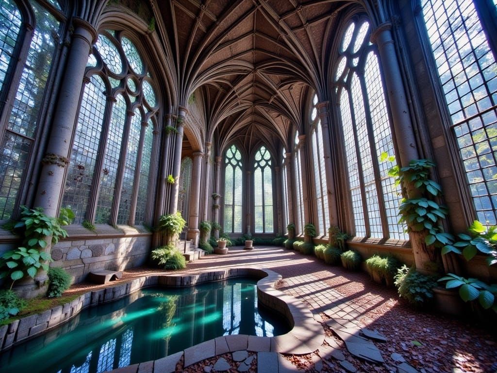 Ruined Chapel Reclaimed by Nature in Photorealistic Style