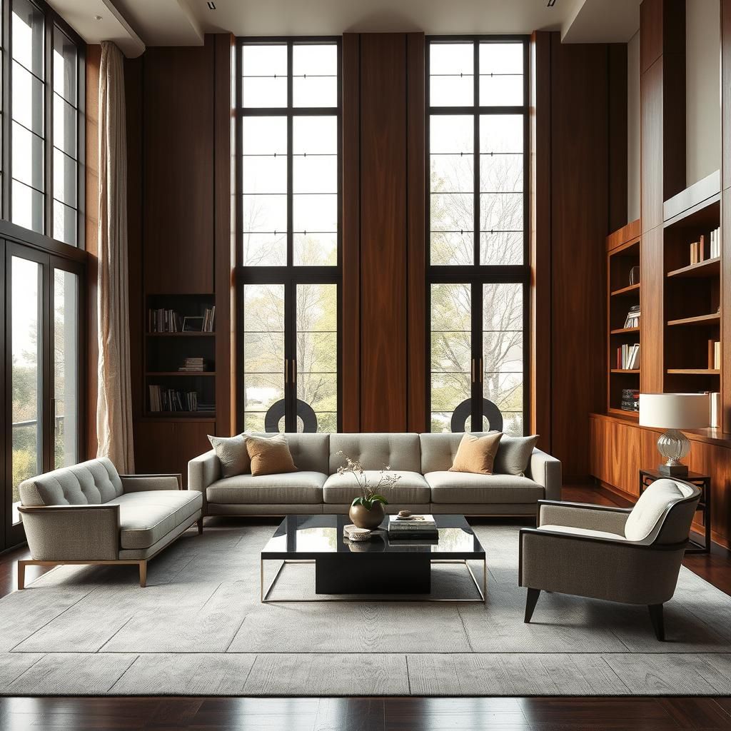Elegant Art Deco Living Room with Library