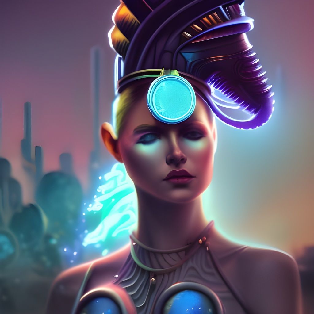 Cyberpunk Goddess Portrait in Realistic Digital Painting