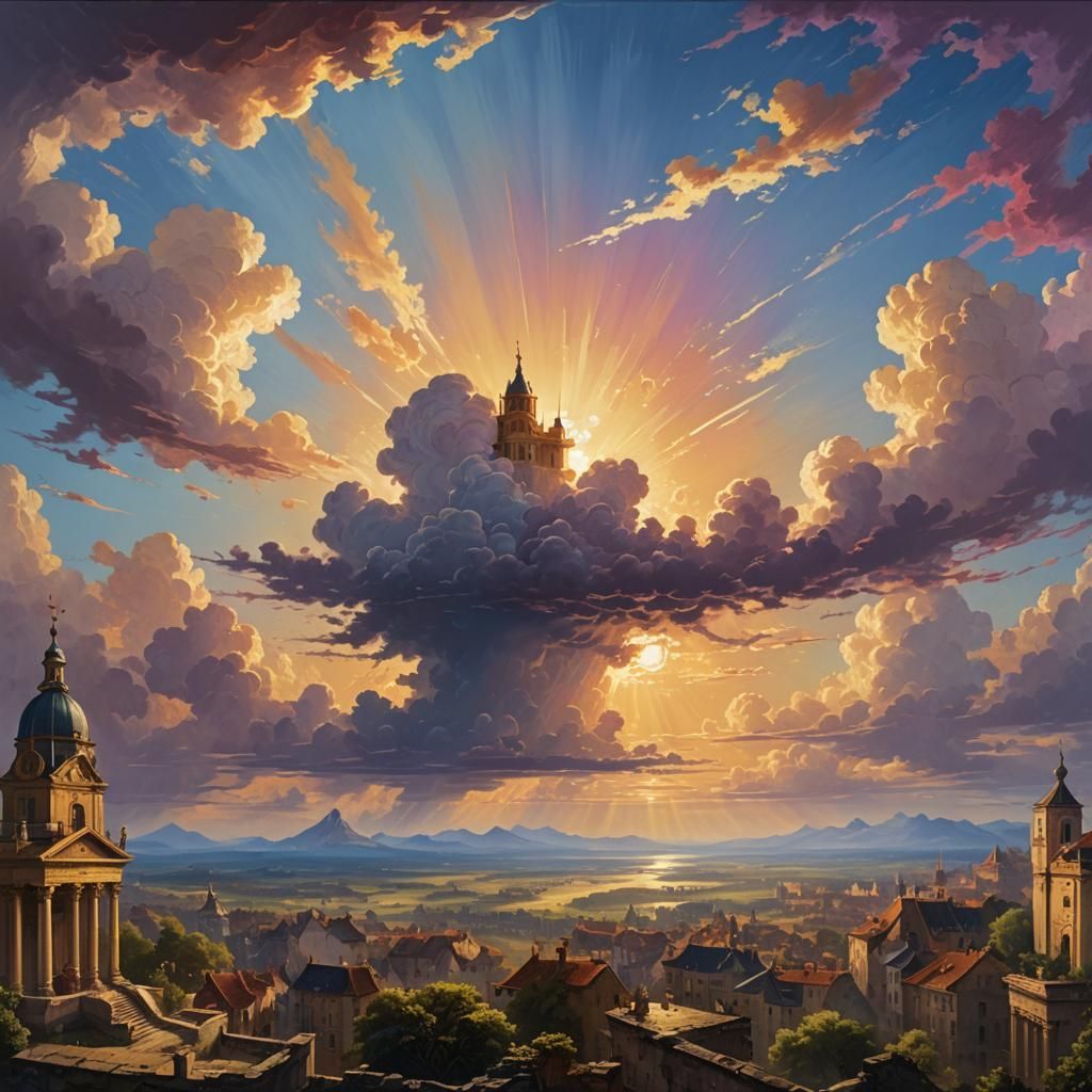 Vibrant Landscape with Golden Light, Oil Painting