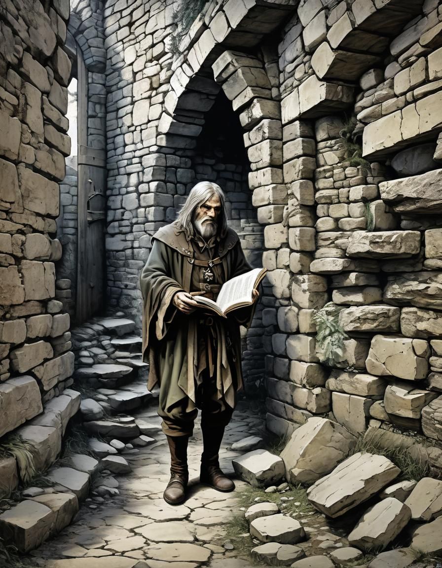 Dark Fantasy Traveler in Decaying Medieval Town