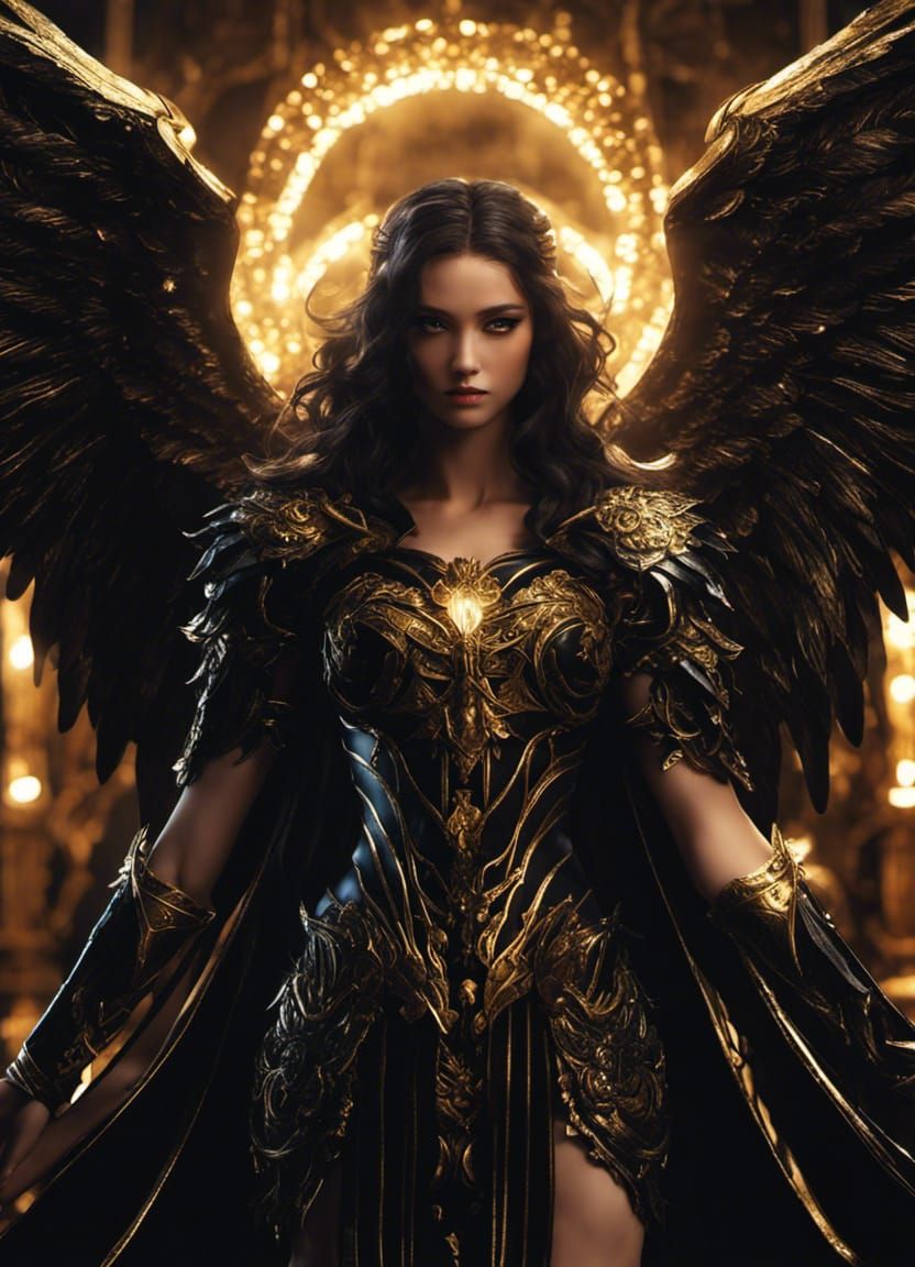 Fallen Angel in Epic Armor with Majestic Wings