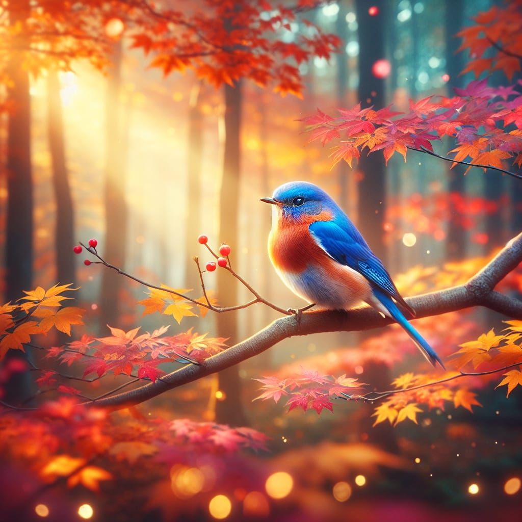 Bluebird in Autumnal Splendor: A Magical Scene