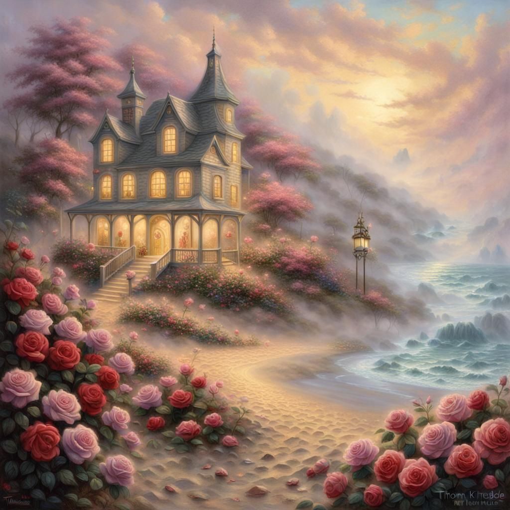 Skeleton Surrounded by Roses in Sandy Landscape