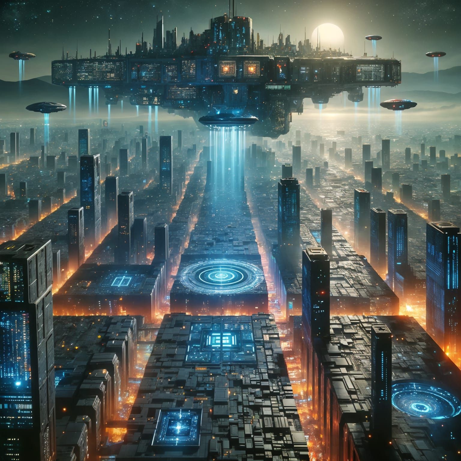 Hyper Realistic Cyberpunk Cityscape at Night with a Majestic...