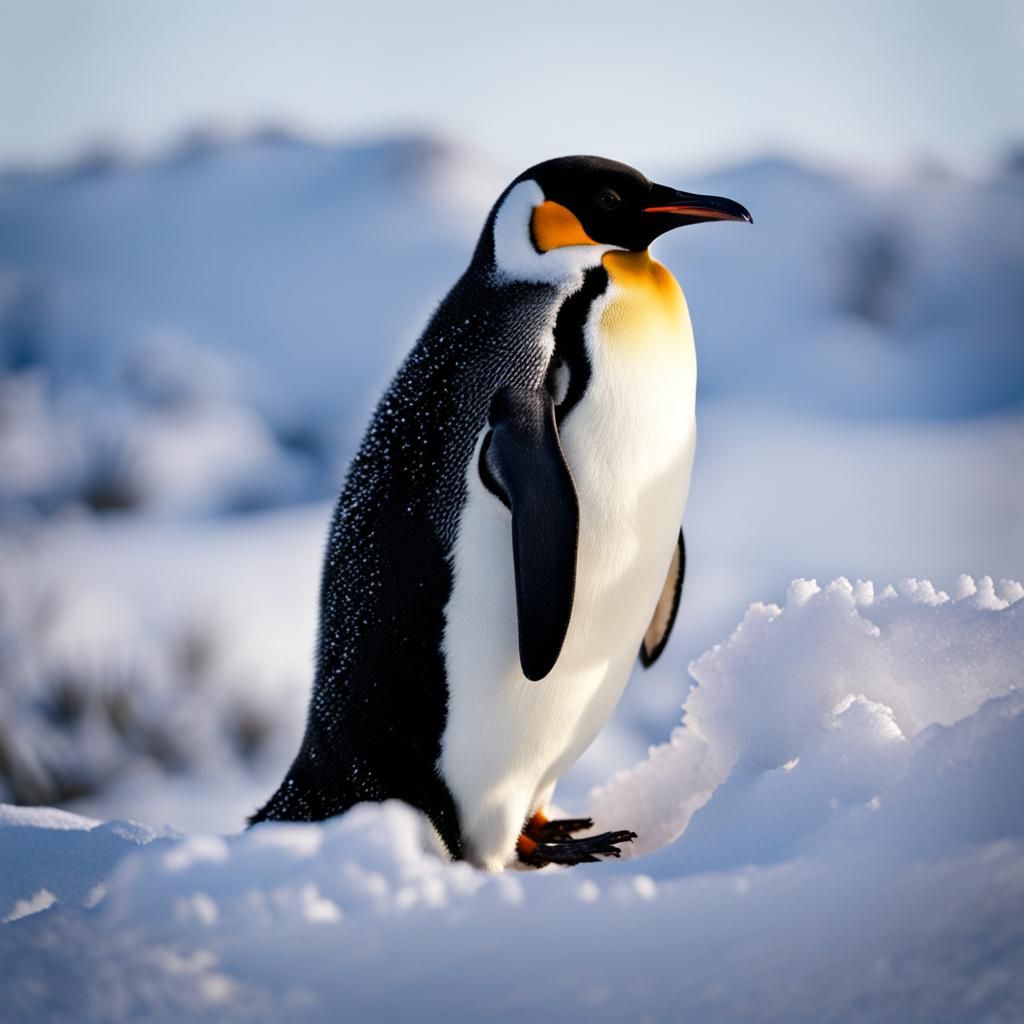 Penguin in Snow: A Minimalist Scene