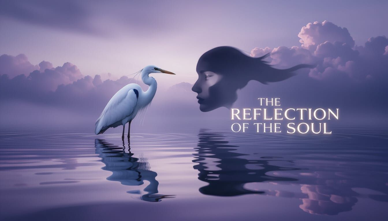 Majestic Heron Reflection in Surreal Cinematic Style