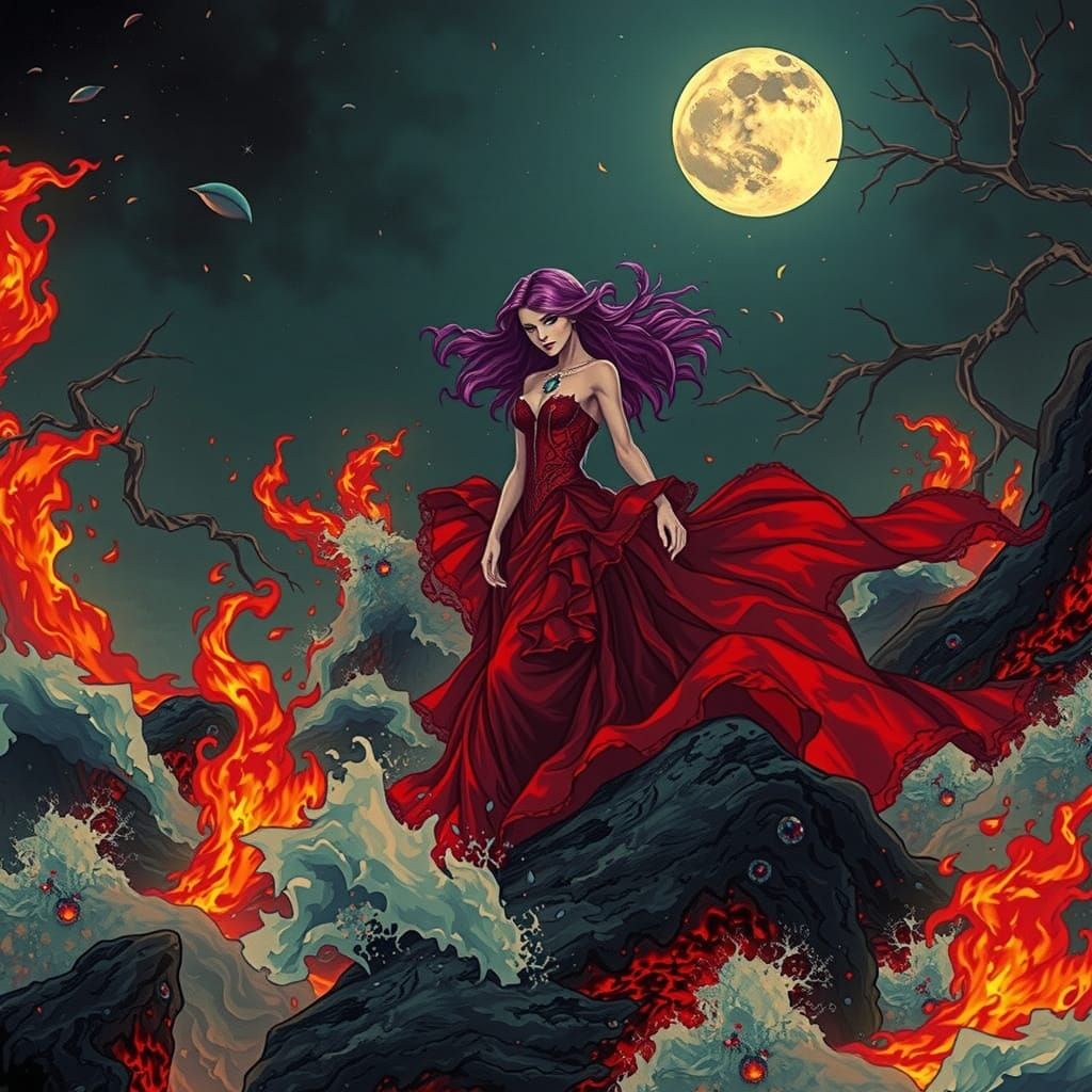 Ethereal Gothic Queen in Flames