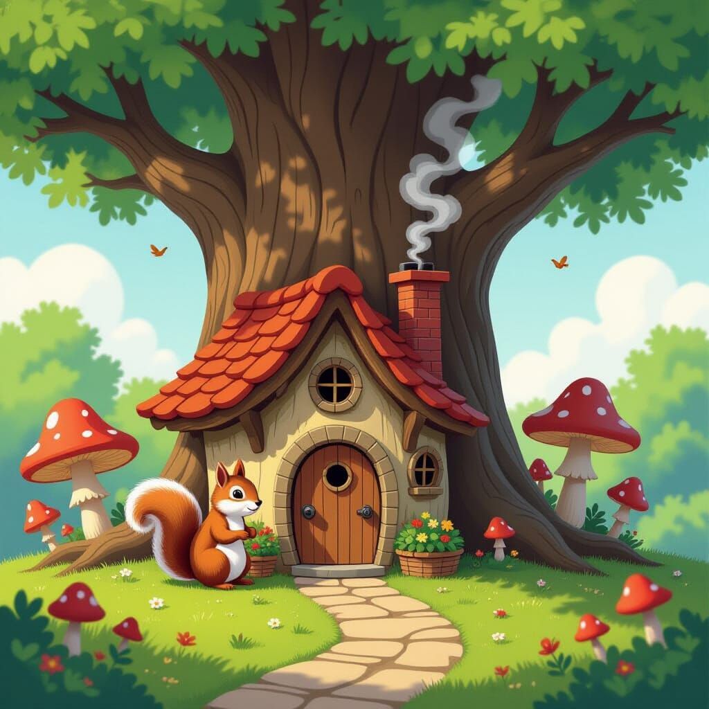 Enchanting Squirrel Home at Oak Tree Base