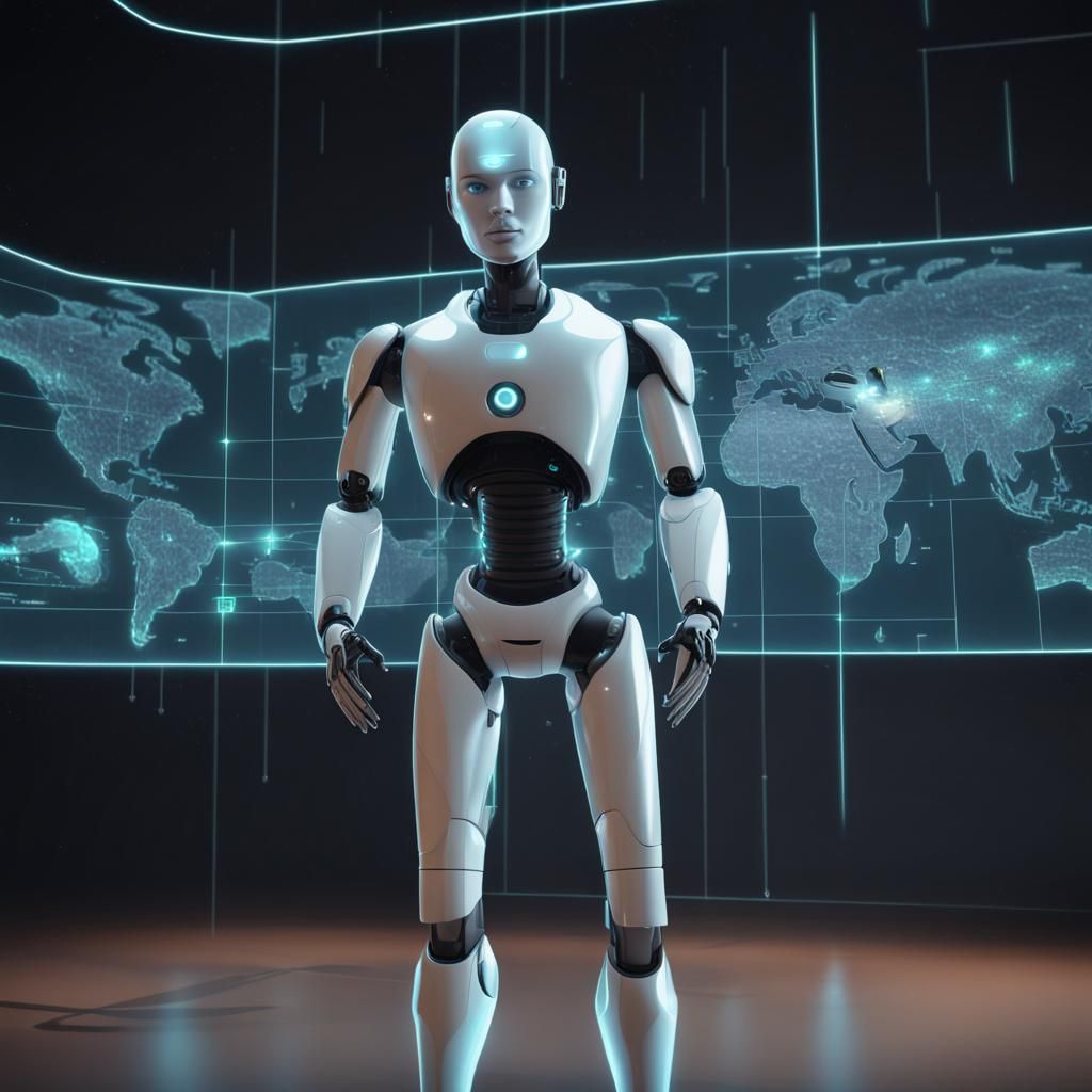 Robot Operates Hologram System in 3D Animation