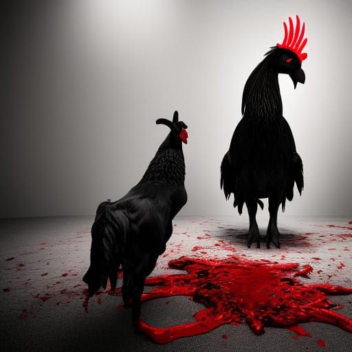 Ominous Black Goat Dances with Rooster in Blood