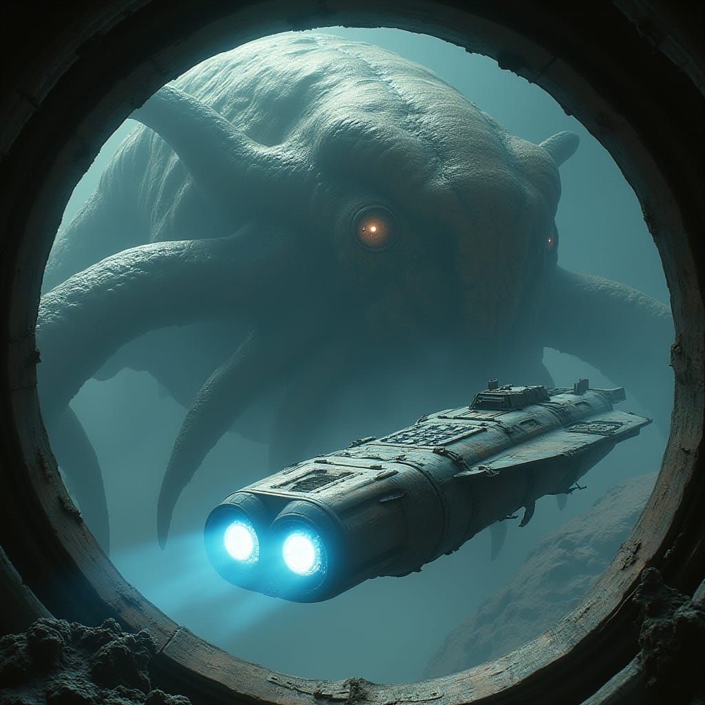 Space Monster Engulfed by a Desperate Spaceship