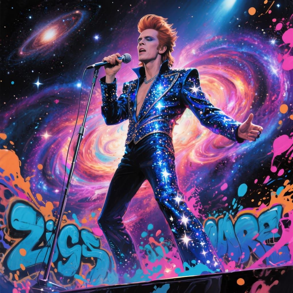 David Bowie Ziggy Stardust on Cosmic Stage