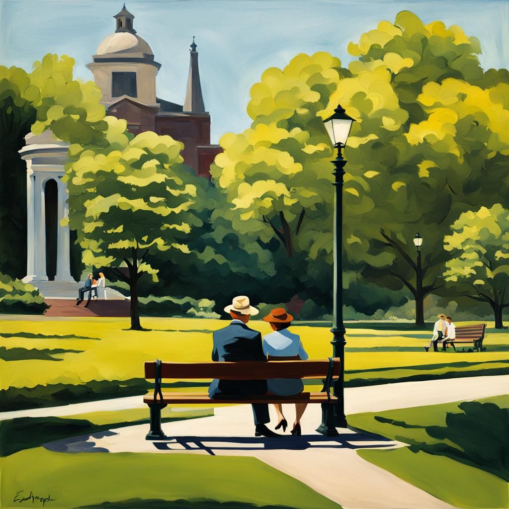 Couple in Garden, Edward Hopper Style