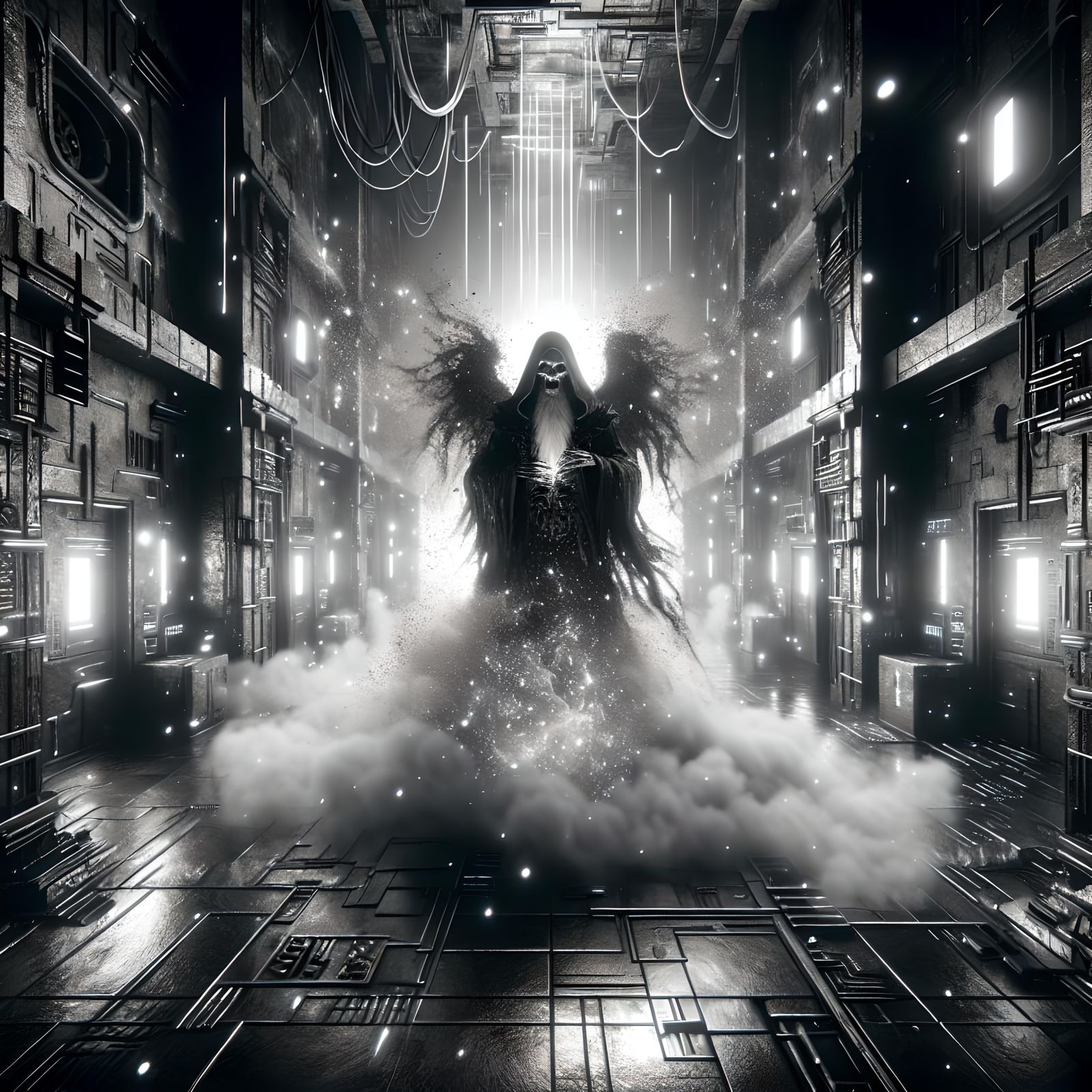 Cyberpunk Necromancer Liche in Dystopian Dungeon