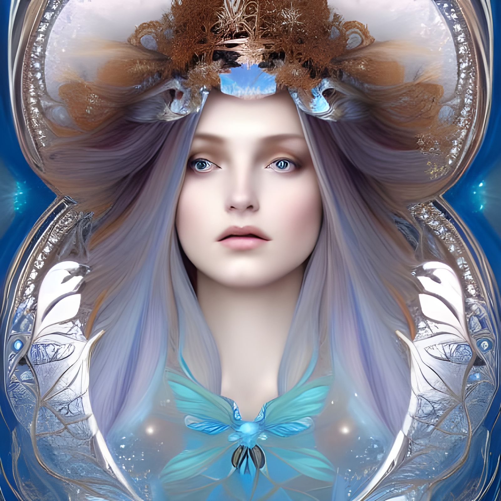 Ice Fairy with Snowflake Crown in Grayscale