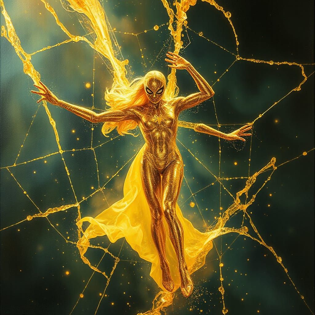 Epic Oil Painting of a Holographic Spiderwoman