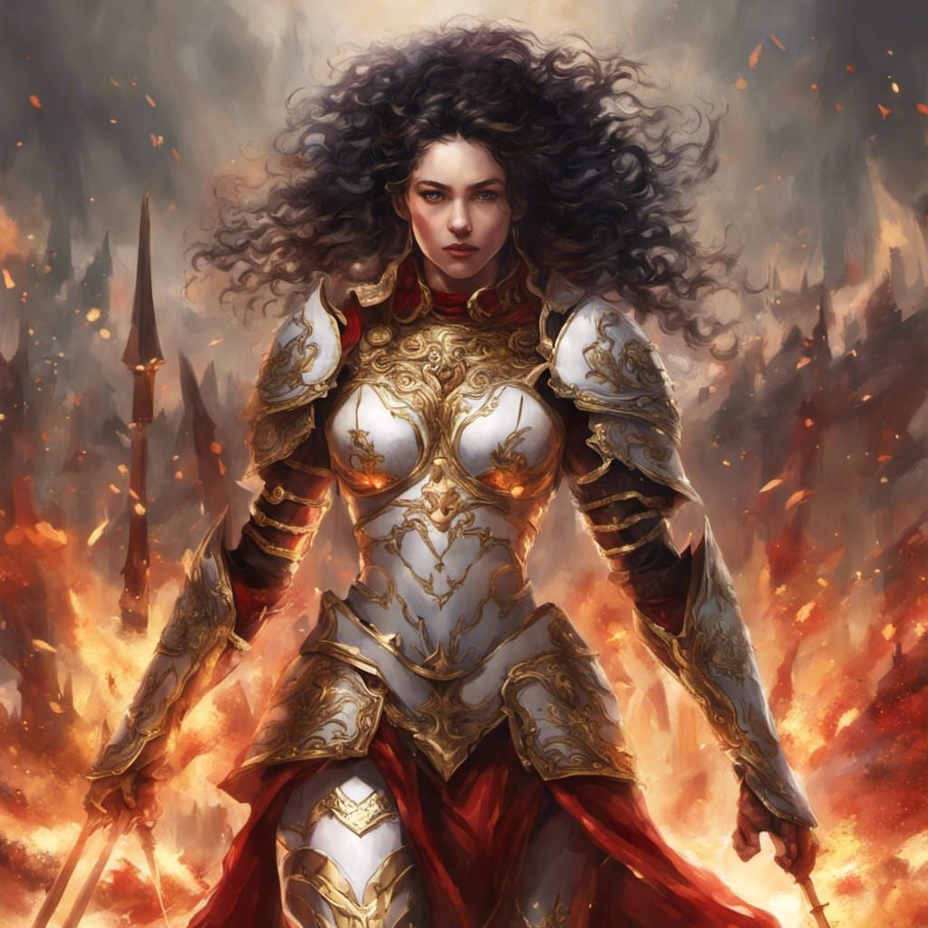 Warrior Goddess in Fiery Battlefield