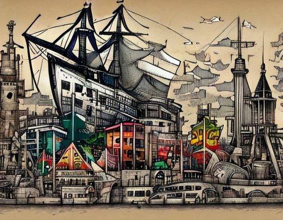 AI Generated Doodle Style Sailing Shop Illustration