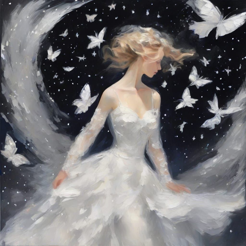 Impressionist Painting of Bride Under Starry Hair