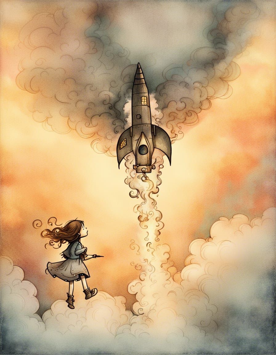 Rocket Launch in Arthur Rackham Style