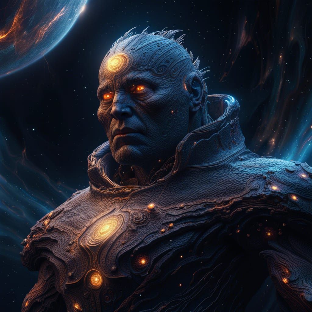Celestial Man in Epic Galaxy, Dark Fantasy Art